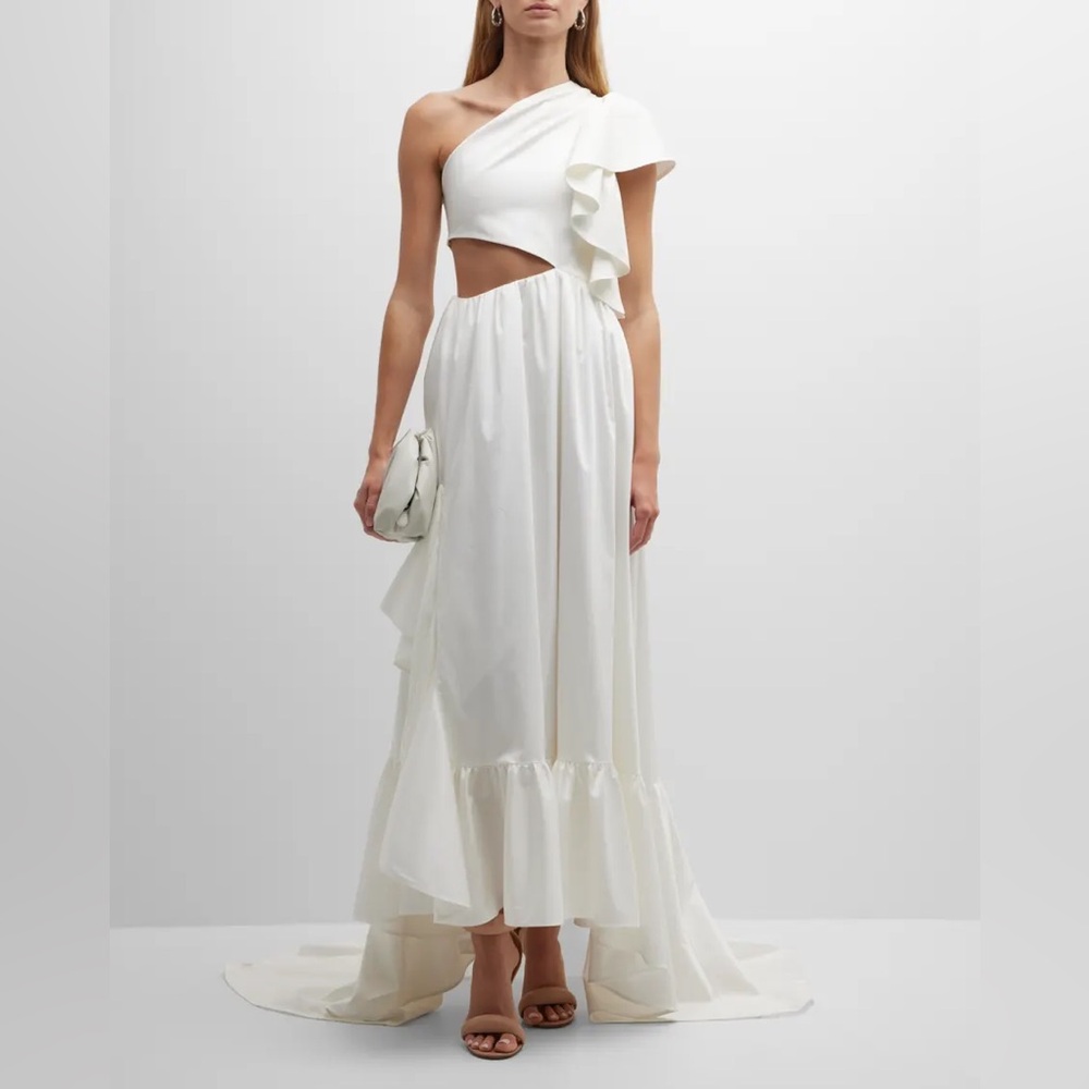 ADEAM Japan Intermix “Odori” white ruffle cut out one shoulder gown dress 6